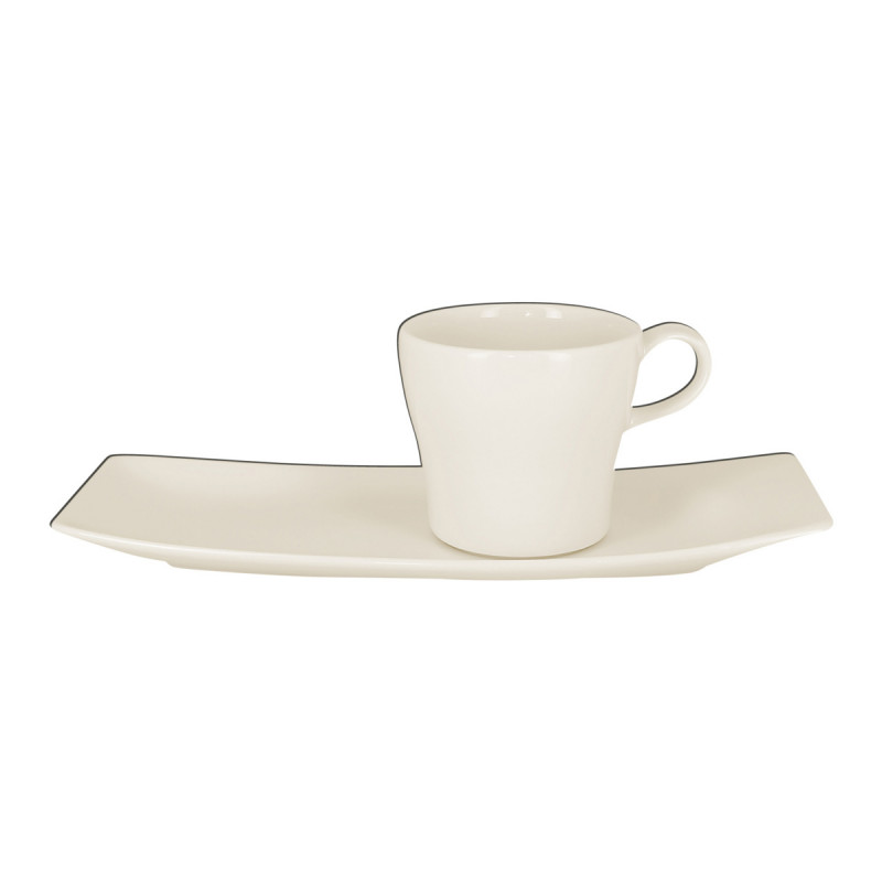 Sous-tasse à café / thé gourmand rectangulaire ivoire porcelaine vitrifiée 26 cm Mazza Rak