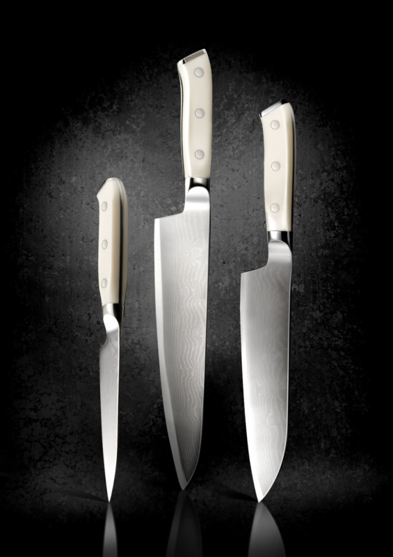 Couteau santoku 18 cm acier plastique unie Damas 67 Deglon