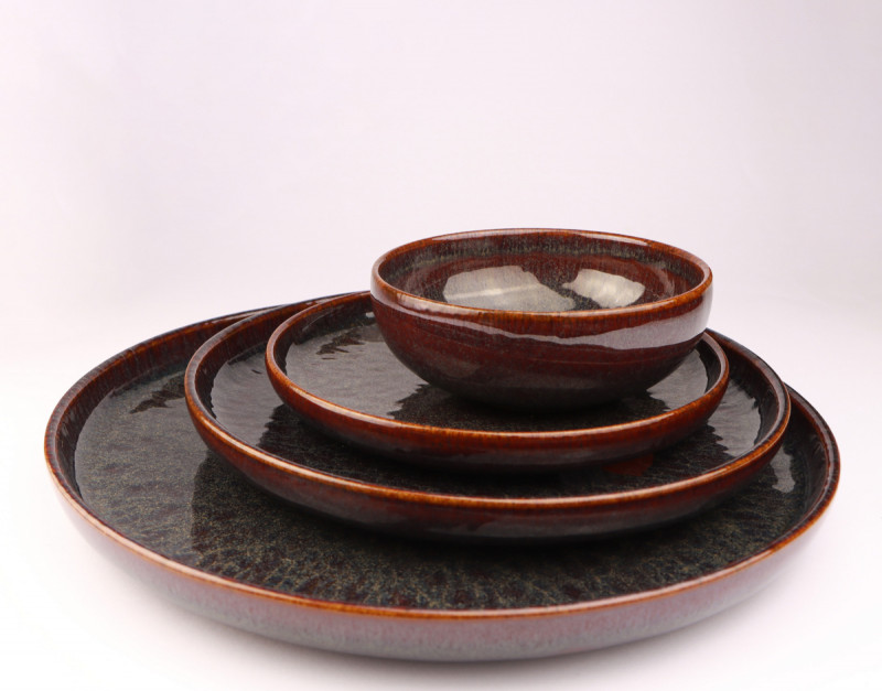 Sous tasse expresso rond Marron Bleu grès émaillé Ø 12 cm Amber Accolade