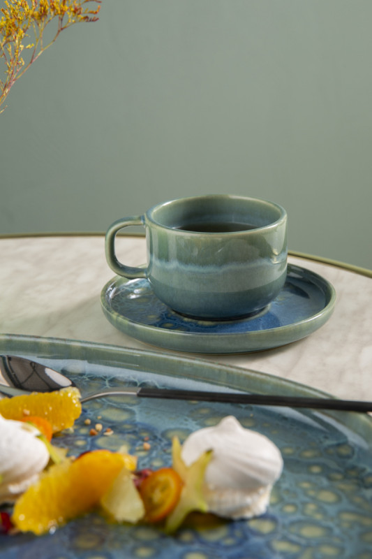 Tasse à thé rond bleu grès émaillé Ø 8,5 cm Magic Accolade